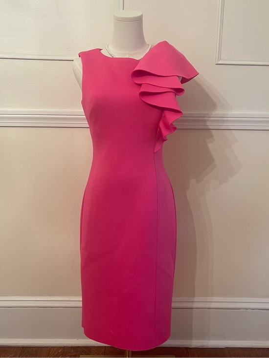 Eliza J Dresses & Skirts - Eliza J Hot Pink One-Shoulder Ruffle Sheath Dress
